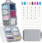 14 GRIDS Travel Pill Organizer Box with Labels - Travel Medicine Case Kit - Pocket Daily Pharmacy Container - Travel Medication Holder Dispenser for Fish Oil Vitamin Supplement Storage - Grey