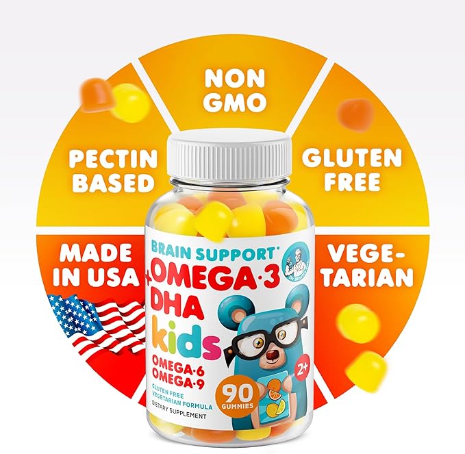 DR. MORITZ Omega 3 Kids Gummies (180 Count), Vegan Omega3 Gummies for Kids with No Fish Oil, Vitamins for Brain & Heart Health, Gluten-Free Omega 3 6 9