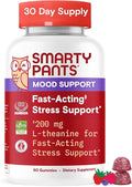 SmartyPants Adult Stress Support Gummies: Fast-Acting Calm & Mood Support with L-Theanine 200mg & Ashwagandha (Sensoril), Non-Drowsy, Mixed Berry Flavor, 60 Count (30 Day Supply)