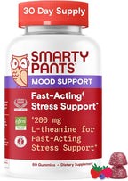 SmartyPants Adult Stress Support Gummies: Fast-Acting Calm & Mood Support with L-Theanine 200mg & Ashwagandha (Sensoril), Non-Drowsy, Mixed Berry Flavor, 60 Count (30 Day Supply)