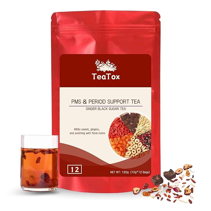 Teatox Herbal Tea for Hormone Balance, Menstrual, PMS | 100% Natural & Organic Tea | PCOS & Menopause Support | Antioxidant & Anti-Aging With Ginger, Red dates & Goji Berries, 12 Bags