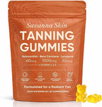 Savanna Skin Tanning Gummies, Astaxanthin, Beta Carotene & Lycopene Blend with Vitamins C & E, Radiant Healthy Skin, Sour Watermelon Flavor, Vegan & Sugar-Free, 60 Count