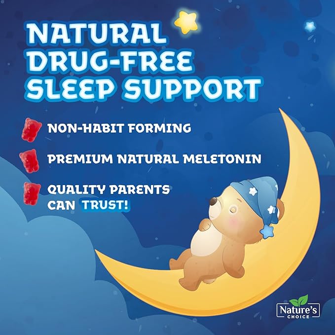 Nature's Choice Kids Sleep Gummies - 2mg Melatonin Per Serving - Children's Sleep Gummy, Non-Habit Forming, Works with Natural Sleep Cycle, Calm & Drug-Free, Tasty Natural Berry Flavor, 120 Gummies