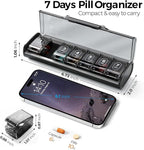 Weekly Pill Organizer,Portable 7 Day Pill Box,Moisture Proof Medicine Pill Organizer,Travel Pill Case with BPA-Free Material,Pocket-Size for Supplements & Vitamins (Black)