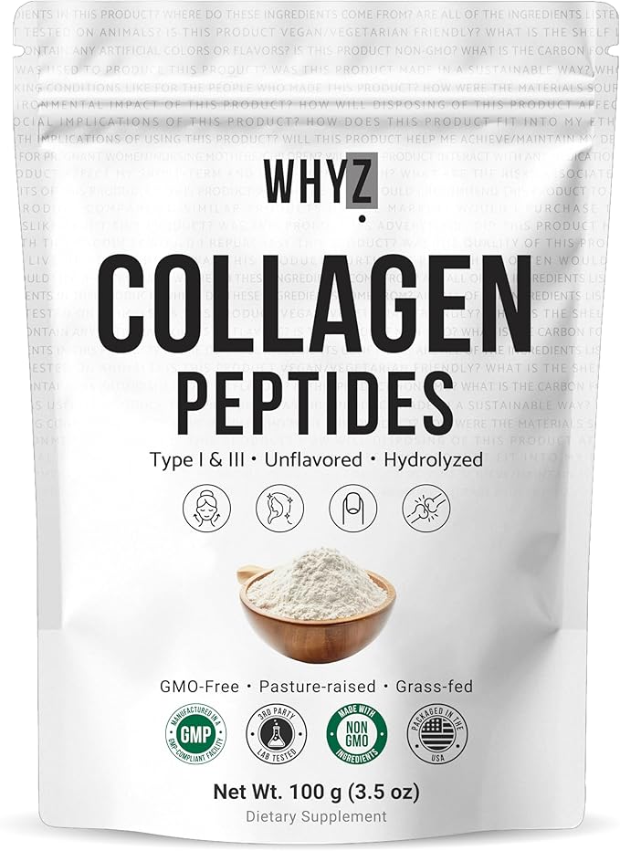 Bovine Collagen Peptides Powder Hydrolyzed Type I & III Protein, Grass-Fed Pasture-Raised Source, Unflavored Collagen Supplement Paleo-Friendly for Active Lifestyles & Wellness Non-GMO, 100g (3.5 oz)