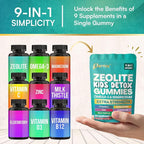 Zeolite Kids Detox Gummies, 9-in-1 Extra Strength with Zeolite, Omega-3, Magnesium, Elderberry, Vitamin C, Milk Thistle, Vitamin D3, Zinc, B12 – Sugar-Free (Mixed Berry Flavor - 2 Pack)