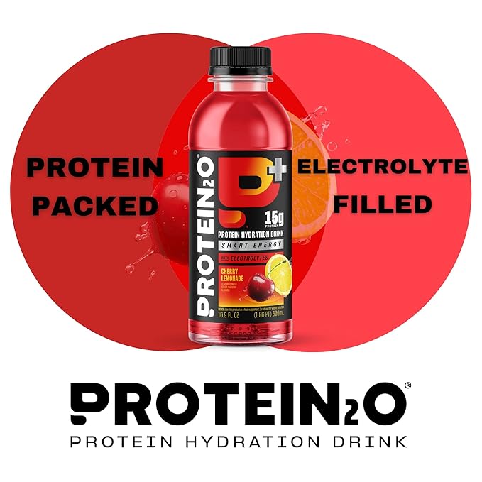 Protein2o 15g Whey Protein Infused Water Plus Energy,Cherry Lemonade,16.9 oz Bottle,(Pack of 24)