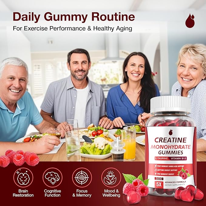 Creatine Gummies for Men & Women - Creatine Monohydrate Gummies 5g, Low Sugar Creatine Supplement for Muscle Builder, Energy Boost & Pre-Workout Supplement, Raspberry Flavor, 160 Gummies (2 Bottles)