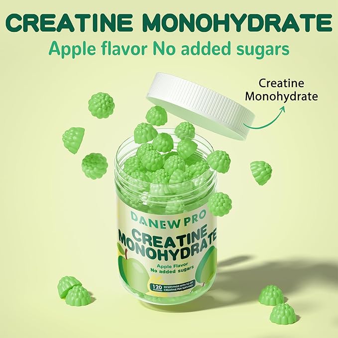 NSF Certified Creatine Gummy 5g - Creatine Monohydrate Gummies for Men & Women, Creatine Monohydrate for Muscle Strength, Muscle Builder, Energy Boost, Pre-Workout Supplement(120 Count)-Apple