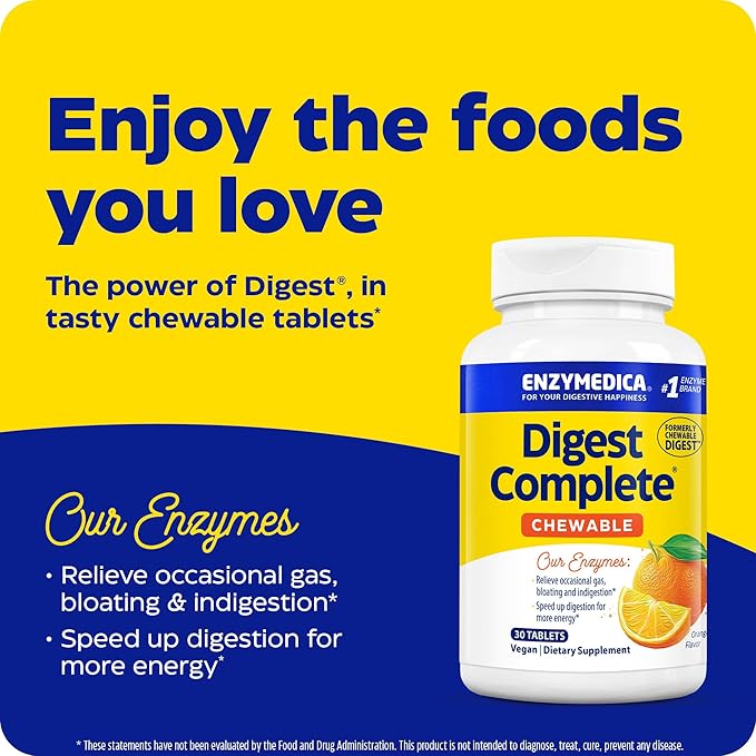 Enzymedica Digest Complete Chewable, Digestive Enzymes, Orange Flavor, 30 Tablets