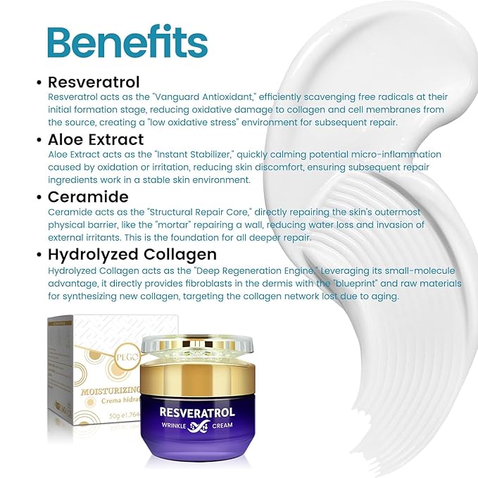 Resveratrol Wrinkle Cream, Skin Barrier Repair Face Moisturizer, Instant Soothing & Repairs Stratum Corneum Barrier, Enhances Moisture Retention, Reduces Sensitivity, Moisturizing and Hydrating Cream