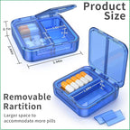 Small Pill Box,4 Compartments Travel Pill Case, Portable Pill Organizer,Mini Pill Container for Pocket,Daily Compact Travel Medicine Holder for Vitamins Fish Oil and Supplement Storage(Blue+Black)