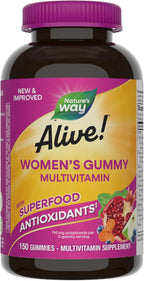 Nature's Way Alive! Women's Daily Gummy Multivitamins, 16 Vitamins & Minerals, Energy Metabolism*, Hair Skin & Nails*, Vegetarian, Mixed Berry Flavored, 150 Gummies (Packaging May Vary)