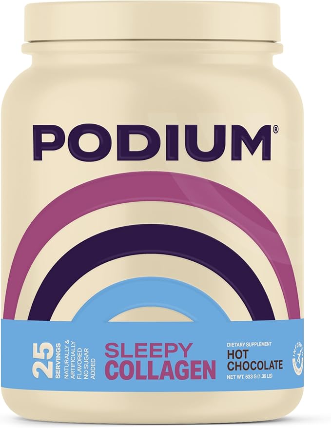 Podium Nutrition, Sleepy Collagen with Melatonin, Hot Chocolate, 25 Servings, Collagen Protein, Gluten Free, Soy Free
