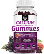 Calcium Magnesium Zinc Gummies with High Absorption Magnesium Glycinate 300mg, Potassium - Plant Complex Calcium Magnesium 2:1 Ratio, with D3 Sea Moss for Bone, Immune & Sleep Support, Vegan-1 Pack