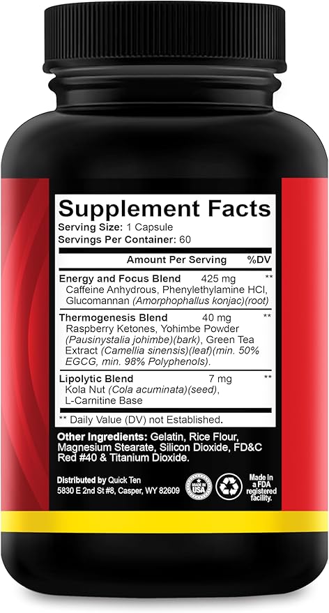 Drop 10 Quick – Diet Pills for Women & Men – Powerful Fat Burner, Appetite Suppressant, Metabolism Booster – Rapid Weight Loss Supplement – 60 Capsules