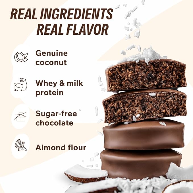 Fitness SHOCK Coconut Protein Brownie - No Added Sugar, 7.5g Protein, Low Carb Guilt-Free Dessert - 0g Added Sugar, 10g Net Carbs, 5g Fiber, Non-GMO, Almond Flour - 10 x 50g