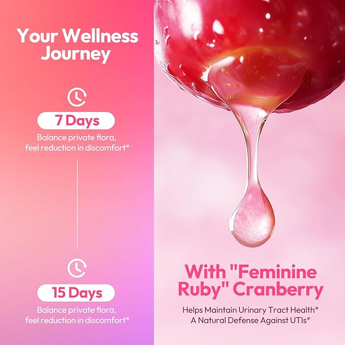 Vaginal Probiotics for Women 100 Billion CFU with Cranberry Extract for pH Balance & UTI Support, Plus Prebiotics & Lactobacillus, Triple Action for Vaginal, Urinary & Gut Health, 30 Capsules