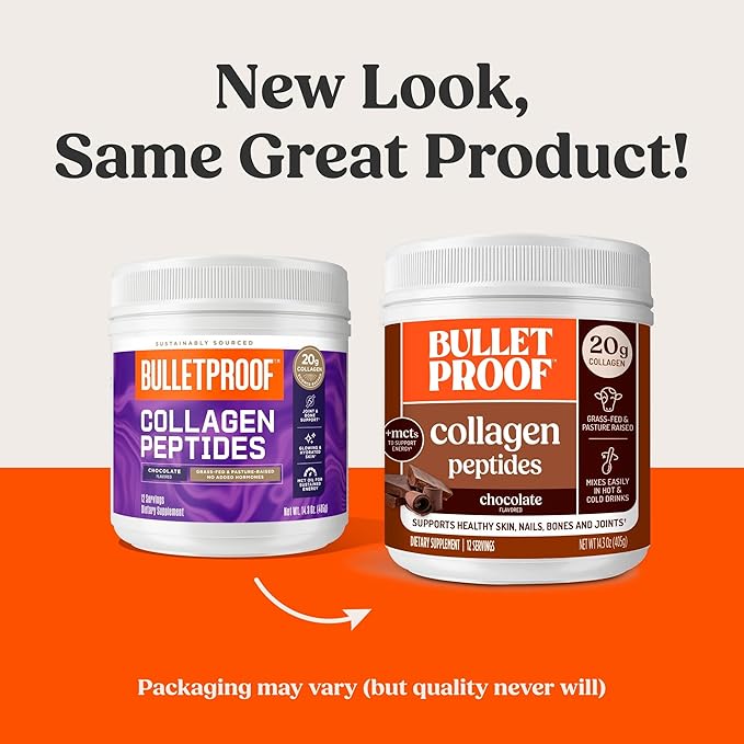 Bulletproof Chocolate Collagen Peptides Powder with MCT Oil, 14.3 Ounces, Grass-Fed Collagen Protein for Skin, Bone and Joint Support, Pasture Raised, No Added Hormones