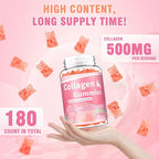 180 Count Collagen Gummies Collagen Protein Type I II III V X with Biotin Vitamin C A B D E Keratin Hyaluronic Acid for Hair Skin Nails Joint Immune Digestion Women Men Sugar Free Strawberry