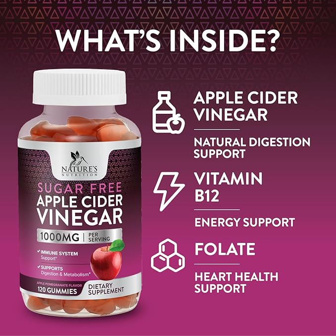Apple Cider Vinegar Gummies for Weight Loss, Zero Sugar - Apple Cider Vinegar Powder 1000mg Per Serving - Vegan Apple Cider Vinegar Gummy for Detox & Cleanse - Sugar Free ACV Supplement - 120 Gummies