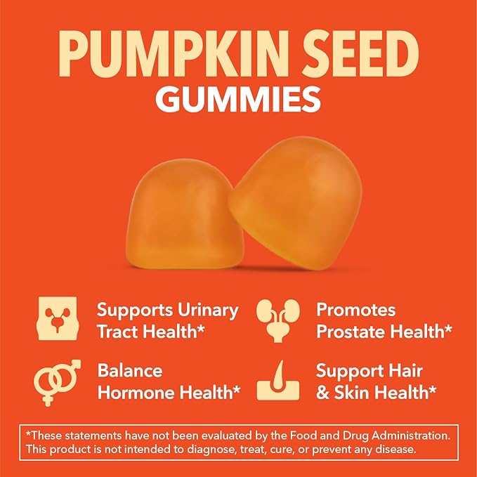 Pumpkin Seed Oil Gummies for Bladder and Urinary Tract Support - 200mg Pumpkin Seed Extract Per Serving - Vegan, Non-GMO, Gluten-Free - Sugar Free Pumpkin Seed Gummies - Orange Flavor, 30 Servings