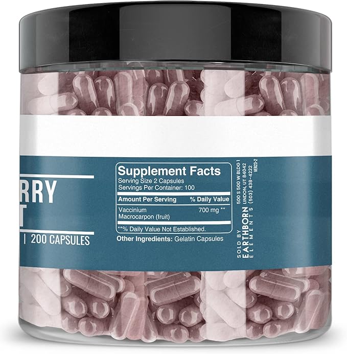Earthborn Elements Cranberry Extract 200 Capsules, Pure & Undiluted, No Additives
