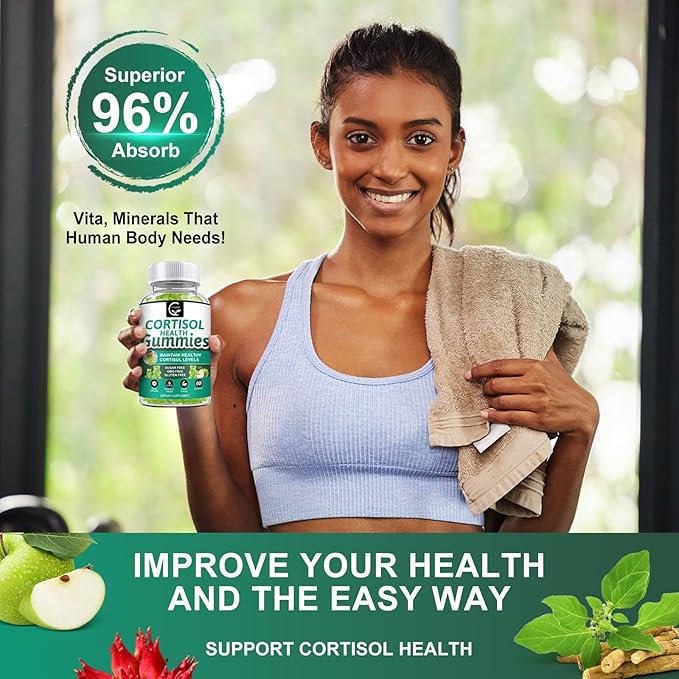 Sugar-free Cortisol Gummies, 9-in-1 Cortisol Supplement for Women with Magnesium, Ashwagandha, Rhodiola, Phosphatidylserine, L-Theanine, Black Pepper, Vitamin C & B6 - Relaxation, Focus, Sleep Support
