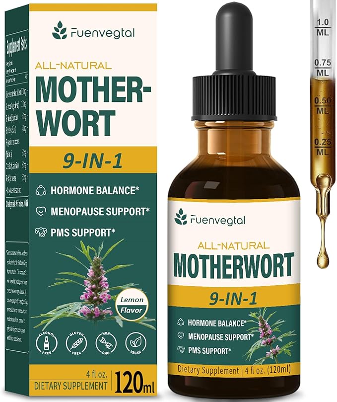 Motherwort Herb Drops for Women Support Menopause, Hot Flashes & Night Sweats Supplements with Dong Quai Red Clover Black Cohosh Extract, Alcohol-Free Tincture.2oz