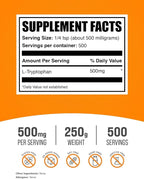 BulkSupplements.com L-Tryptophan Powder - Tryptophan Supplement, Amino Acid Supplement - Gluten Free, 500mg per Serving, 250g (8.8 oz) (Pack of 1)