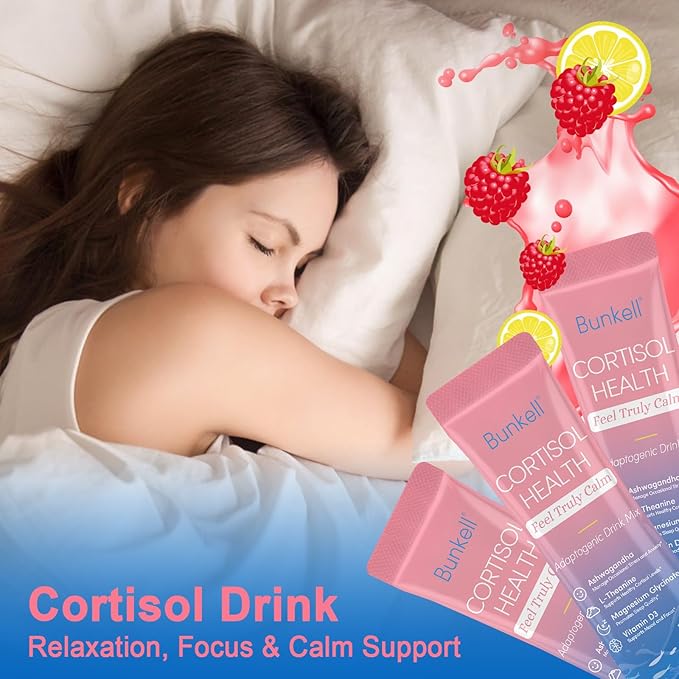 Cortisol Powdered Drink Mix, Made with Magnesium Glycinate, L-Theanine, Ashwagandha & Vitamin D3, Cortisol Supplements for Relaxation, Focus & Calm Support, Raspberry Lemonade Flavor, 30 Ct