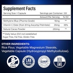 FloraBliss 120 Methylene Blue Capsules (16 mg per Capsule) - Formulated with Natural Cacao (250 mg) and Vitamin C Ester (35 mg) for Added Support, 120-Day Supply | Vegan, Non-GMO, Gluten-Free