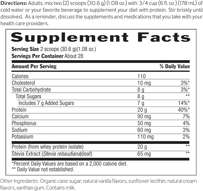 Biochem Whey Protein Isolate Powder - Vanilla Flavor, 20 Grams per Serving, Sourced from Grass Fed Cows, Non-GMO, Vegetarian, - Supports Muscle Mass & Performance