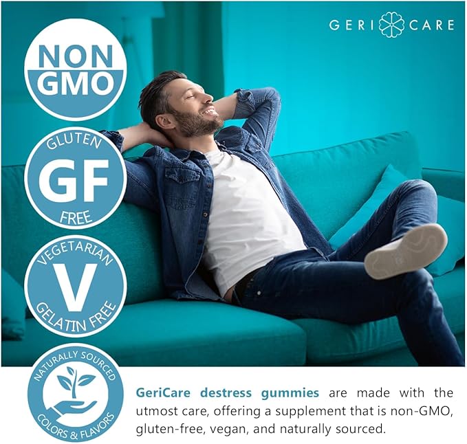 GeriCare DeStress Gummies with GABA, L-Theanine & Lemon Balm, Berry Flavor, 42 Count, Supports Relaxation & Mental Clarity, Non-GMO, Gluten-Free, Vegan (2 Pack)