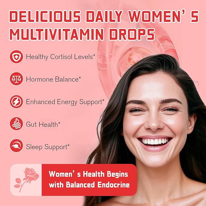 Women Endocrine Liquid Drops, Supports Hormone Balance, Cortisol Levels, Gut Health, Mood, Sleep | Liquid Multivitamins with Inositols, Rhodiola, DIM