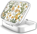 2 Compartment Pill Box, Portable for Pocket or Handbag, Decorative Metal Pill Box, Vitamin Organizer, Unique Gift (1 Piece, 39-Flowers Pinck)