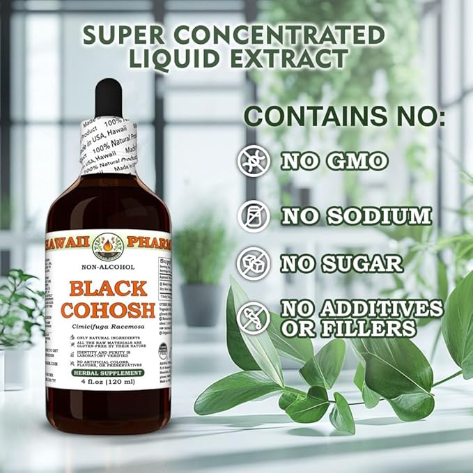 Black Cohosh (Cimicifuga Racemosa) Dry Root Glycerite, Made in Hawaii, Raw Materials, All Natural, Vegan, Lab Tested Alcohol-Free Liquid Extract - 32 fl.oz