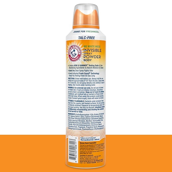 Arm & Hammer Invisible Body Powder Spray, Clear Talc-Free Body Odor & Sweat Control For Men & Women, Spray Body Powder For Women And Men, Arm And Hammer Body Spray Powder, 7 Oz (3 Pack)