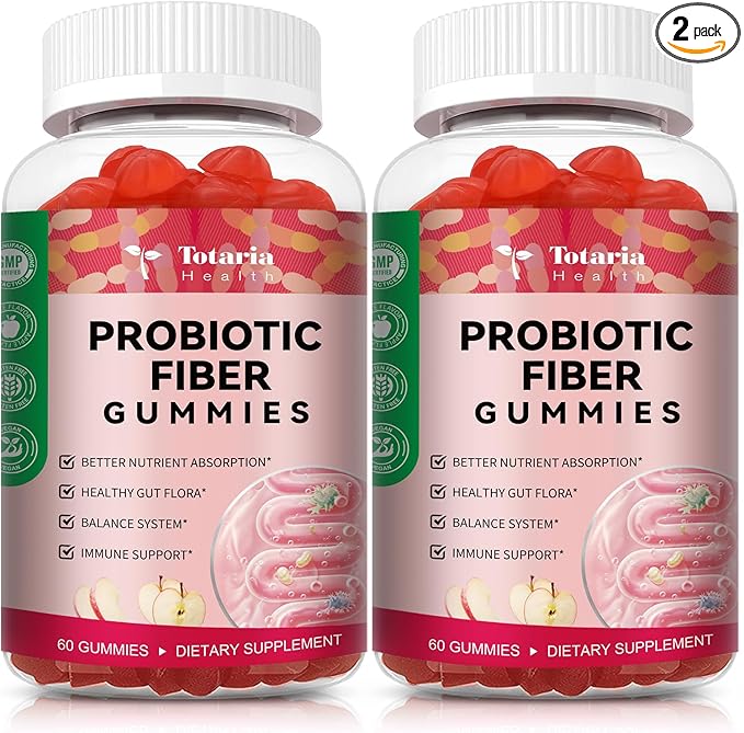 9-in-1 Probiotic Fiber Gummies for Adults & Teens 16G Fiber per Serving, Psyllium Fiber Supplement with 5 Billion CFU Bacillus Coagulans, Inulin, ACV for Digestive, Gut & Immune Wellness - 2 Bottles