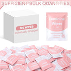 300 Pieces Feminine Wipes Individually Wrapped Women Travel Size Bulk Unscented Intimate Wipes Mild Private Parts Ph Balanced for Travel Bathroom Toilet Daily(Pink)