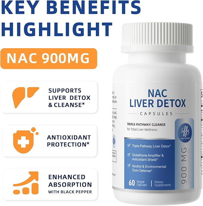 NAC Supplement 900 mg – Liver Cleanse Detox & Repair, Antioxidant & Cellular Health, Alcohol Defense Support – N-Acetyl Cysteine Capsules with Milk Thistle, Turmeric, Dandelion & Artichoke – 60 Count