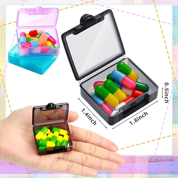 6 Packs Pocket Tiny Pill Case Single Daily Small Pill Container Travel Medicine Holder Cute Portable Personal Medicine Dispensers Organizers for Purse Pills Vitamin Supplements(Assorted Color)
