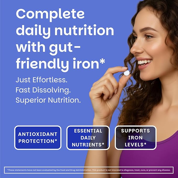 EZ Melts Multivitamin + Iron - Daily Multivitamin for Women & Men - Supports Healthy Energy Levels & Antioxidant Protection - Non-GMO & Vegan - Tropical Cherry - 60 Dissolvable Tablets (30 Servings)