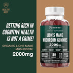 Lions Mane Mushroom Gummies for Adults, 280 Count Bulk Lion's Mane Chewables, High Potency 10:1 Organic Extract amounts to 2000mg, Supplement Supports Mental Clarity, Focus, Mood and Brain Fog, 2 Pack