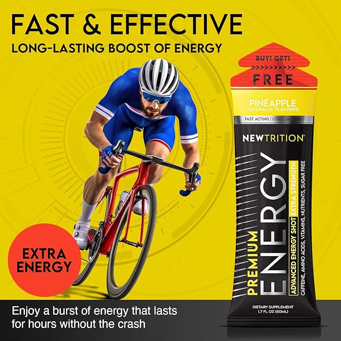 NewTrition® Extra Strength Energy Shots, 1.7 fl oz - 250mg Caffeine with Vitamin B & Amino Acids, Sugar-Free, Zero Calorie Vitamin Energy Drink for Focus & Endurance (Pack of 6, Pineapple)