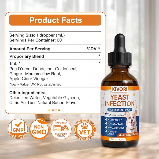 Yeast Infection Treatment for Dogs - Dog Ear, Paw & Skin Itch Relief, Improves Coat & Skin, Inflammation Relief - All Breeds & Sizes - 2 fl oz (60ml) (1)