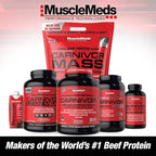 MuscleMeds CARNIVOR Mass Gainer Beef Protein Isolate Shake, 50 Grams Protein, 125 Grams Carbs, 0 Fat, 0 Sugar, Lactose Free, Cookies & Cream, 6 Pound