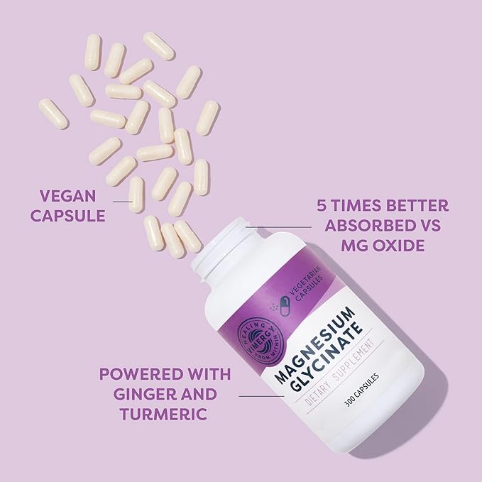 VIMERGY Magnesium Glycinate – Stress Support – Chelated to Avoid Tummy Upset*– Promotes Heart Health & Energy*– Kosher, Vegan Gluten-Free – 300 Caps