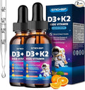 2PCS Vitamin D3 K2 Drops for Kids - Liquid Supplement with Magnesium for Calcium Absorption, Joint Health, Teeth & Heart - Non-GMO, Vegan, Orange, 4 Fl Oz - Kids Ages 4+
