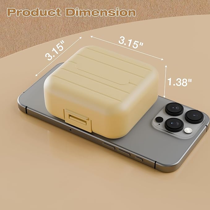Small Travel Pill Box, Double Layer 7-Compartments Pill Organizer, 3.1" x 3.1" x 1.4" Portable Weekly Pill Case Container for Pocket, 7 Day Compact Medicine Holder for Vitamins, Fish Oils Yellow